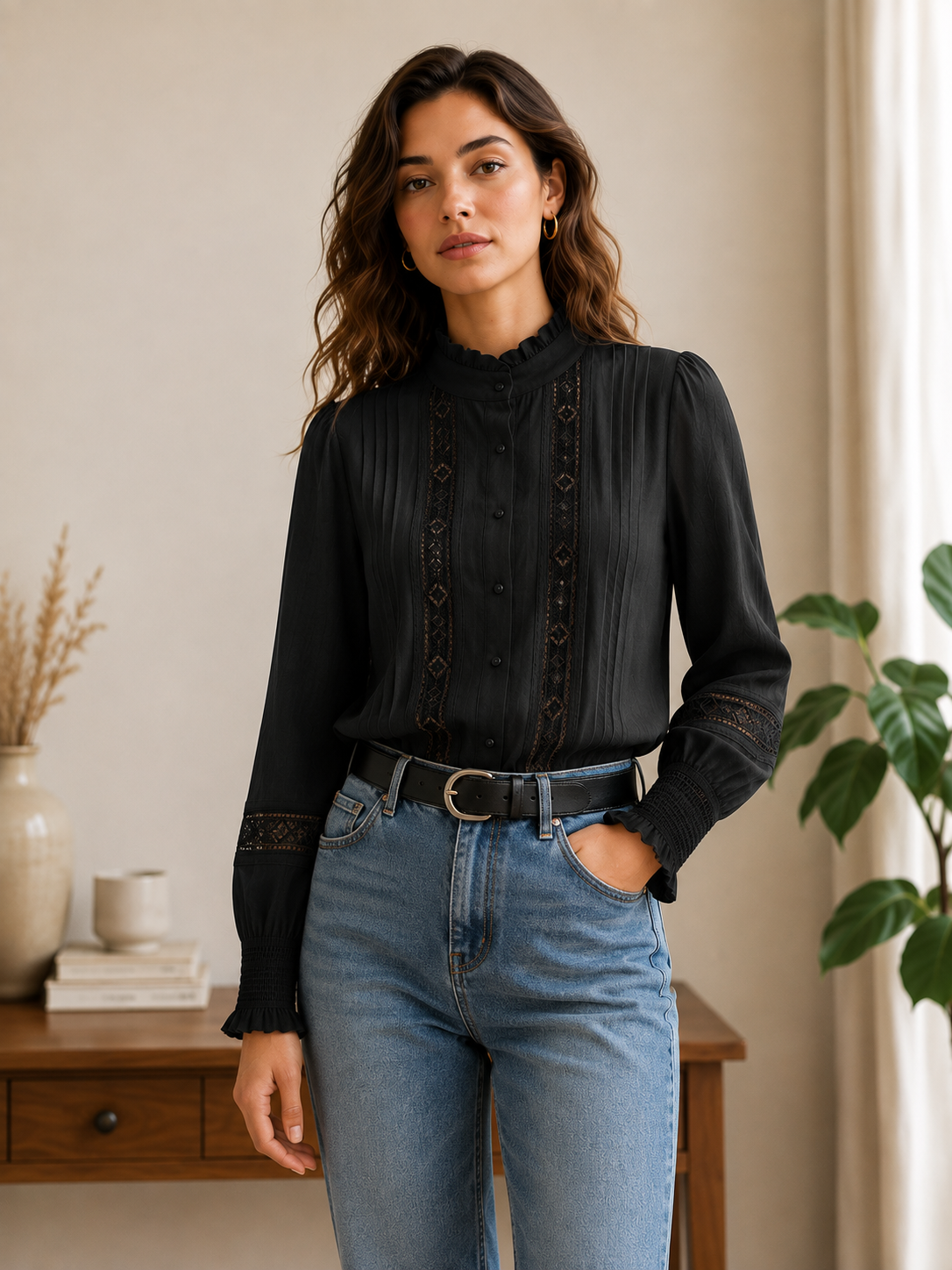 Blusa Elegante Mujer con Encaje