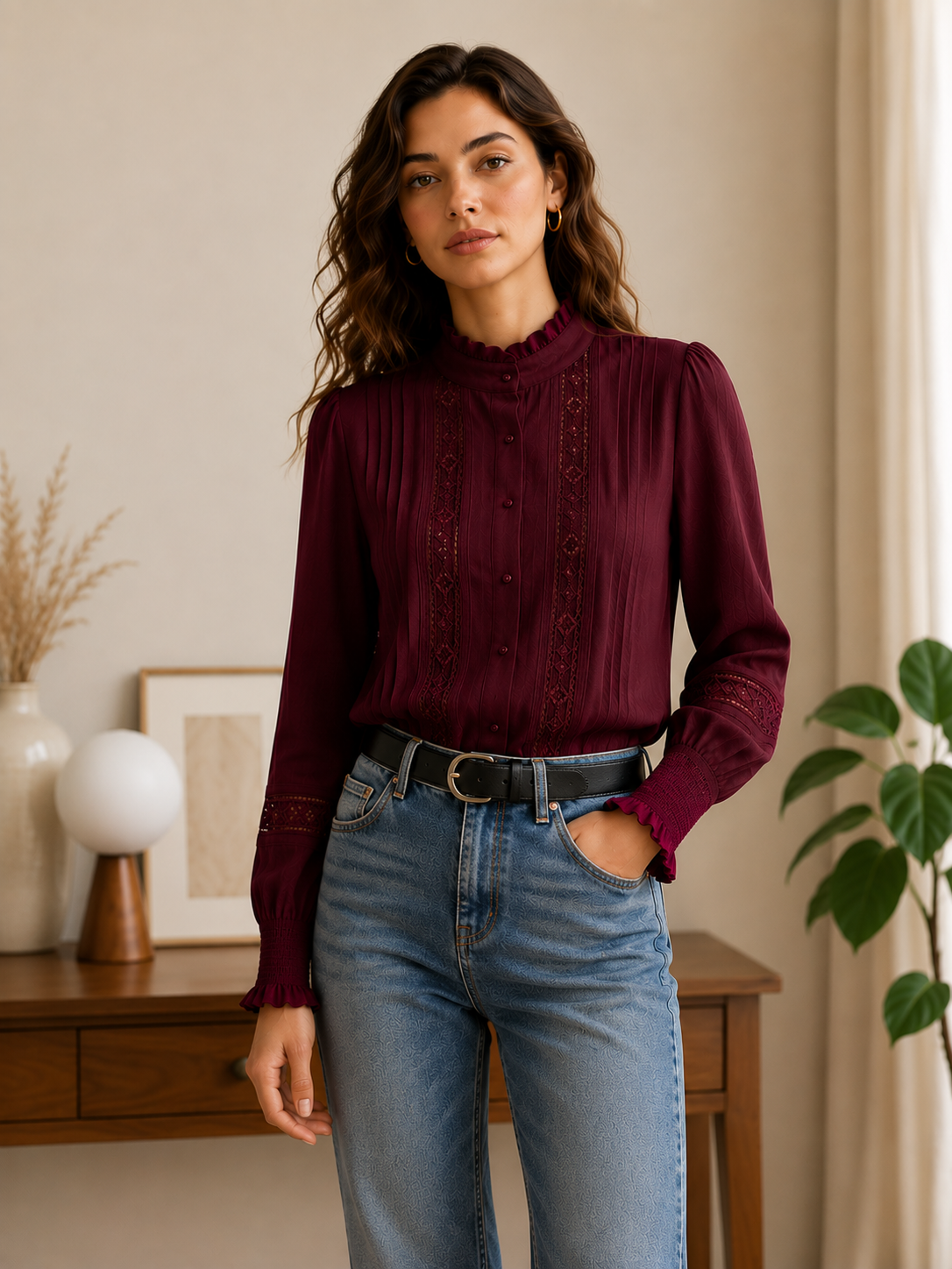 Blusa Elegante Mujer con Encaje