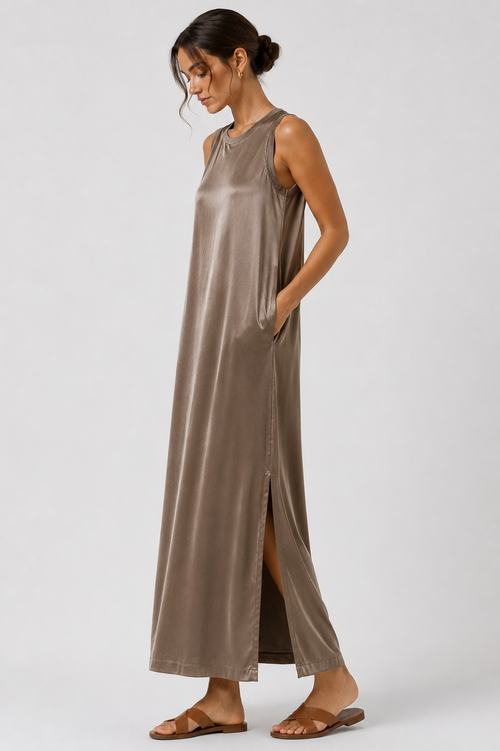 Vestido Largo para Mujer – Sin Mangas, Corte Recto y Fluido | Vestido Casual Elegante para Verano