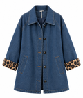 Chaqueta Denim Mujer con Puños de Leopardo