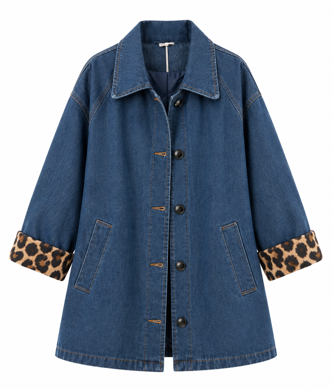 Chaqueta Denim Mujer con Puños de Leopardo