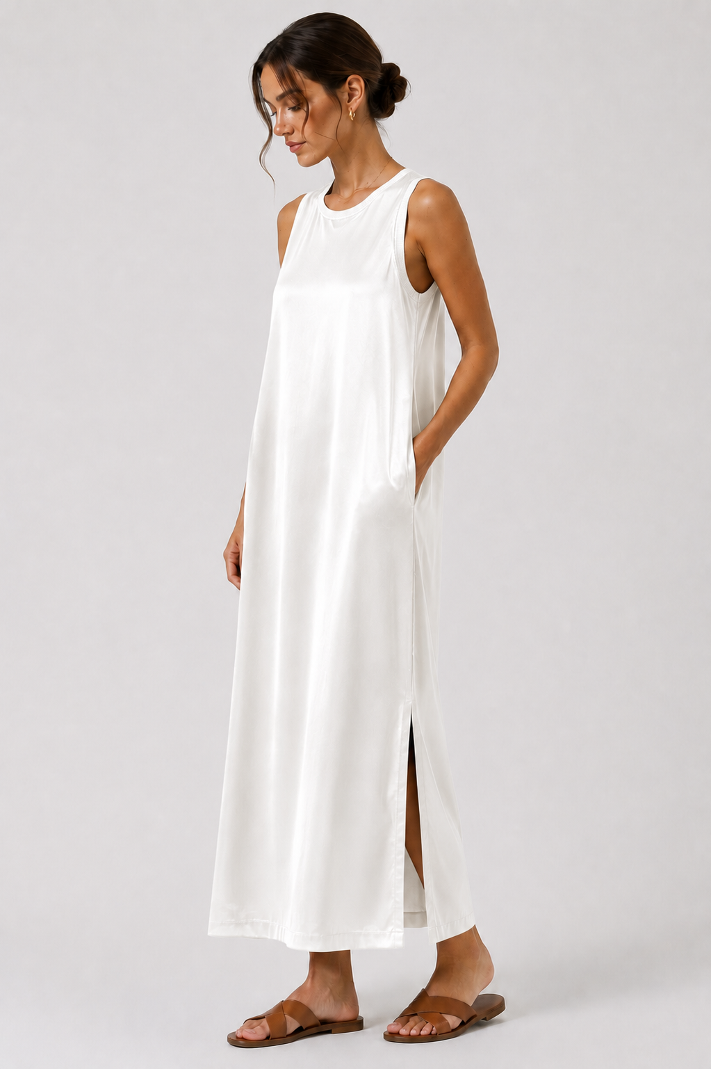 Vestido Largo para Mujer – Sin Mangas, Corte Recto y Fluido | Vestido Casual Elegante para Verano