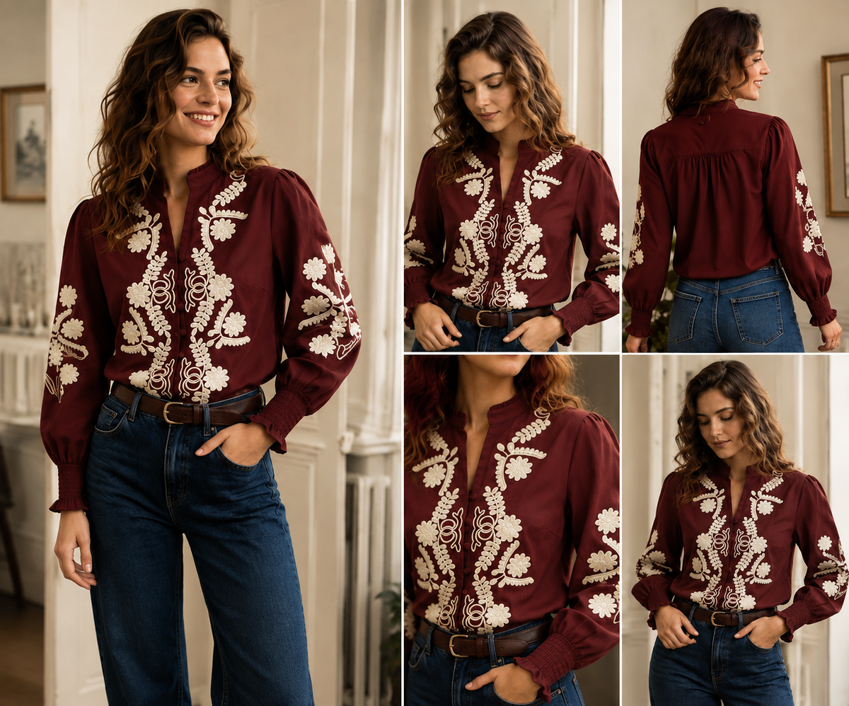 ALICIA Camisa Bordada de Mujer 100% Algodón