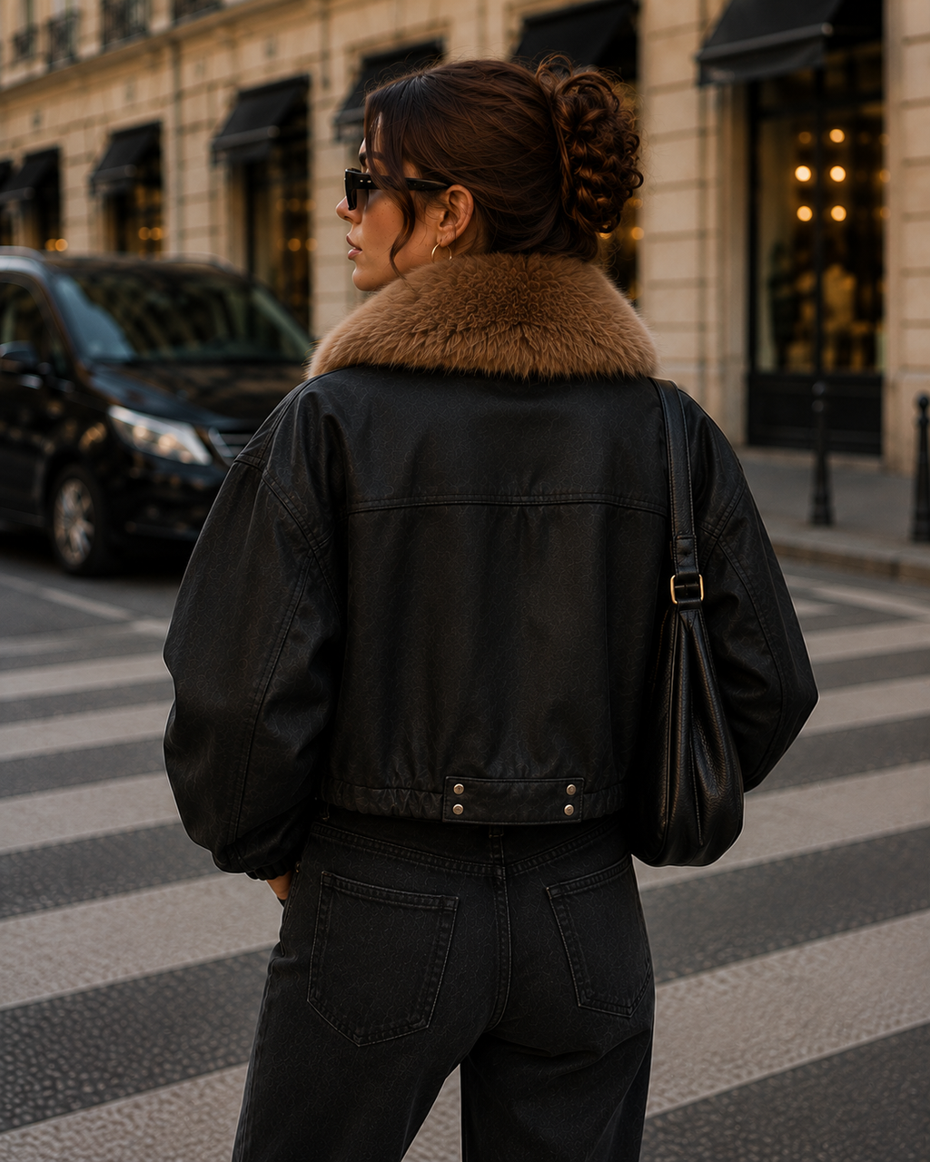 Chaqueta Corta para Mujer con Cuello de Pelo