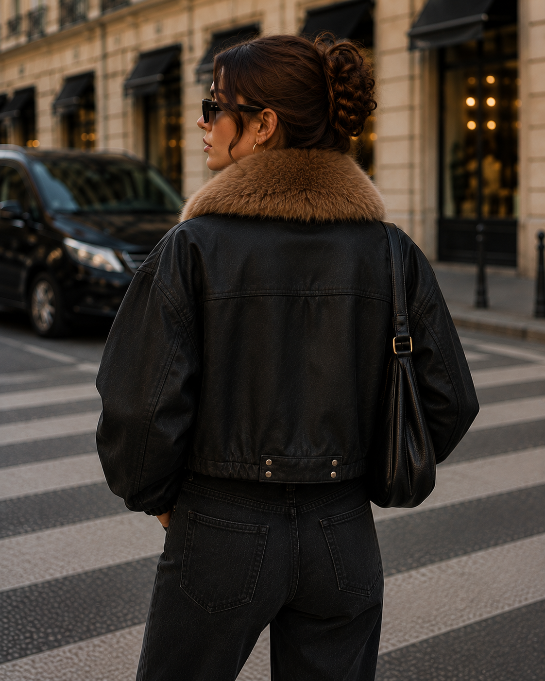 Chaqueta Corta para Mujer con Cuello de Pelo