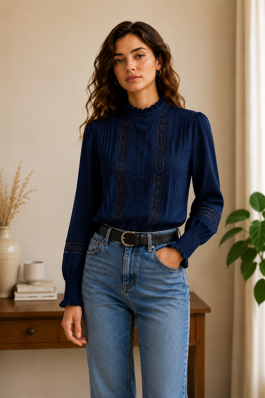 Blusa Elegante Mujer con Encaje
